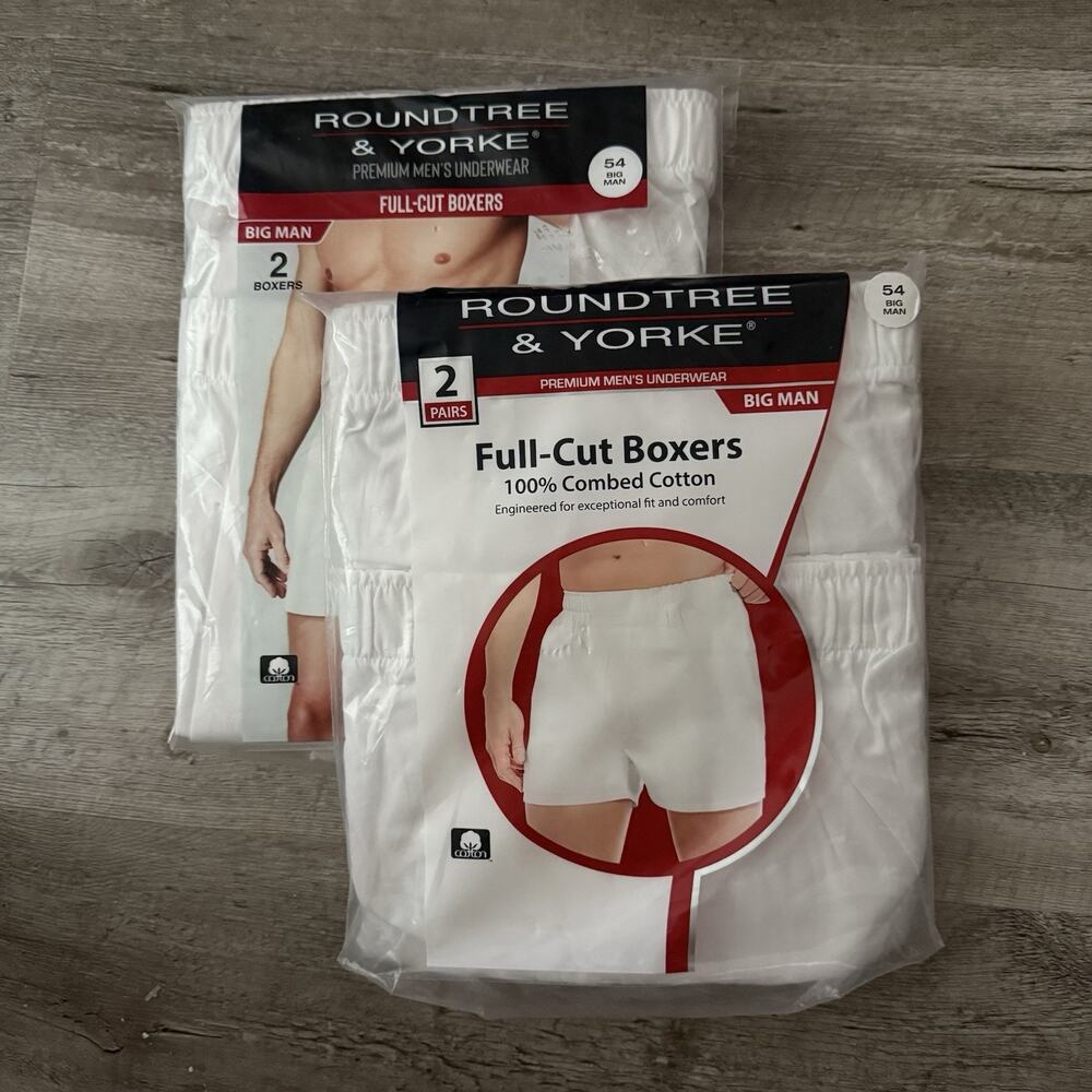 LOT of 2 Roundtree & Yorke Boxers Big Man Sz 54 Full-Cut 100% Combed Cotton NEW